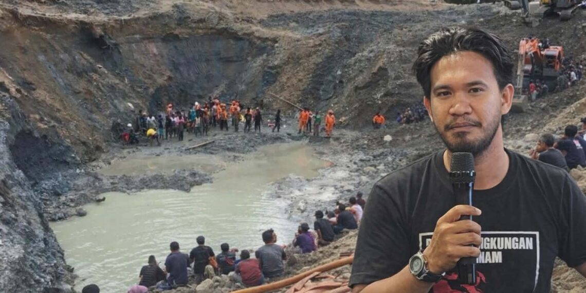 Foto latar Peristiwa longsor tambang Buranga 2021. Depan Kordinator Jatam Sulteng, Moh. Taufik, S.H. (Foto : LN/Bambang)